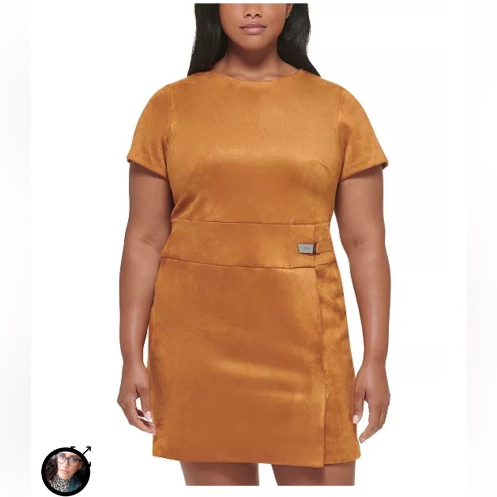 DKNY Plus Size Short-Sleeve Faux-Suede Sheath Dress Size 24W